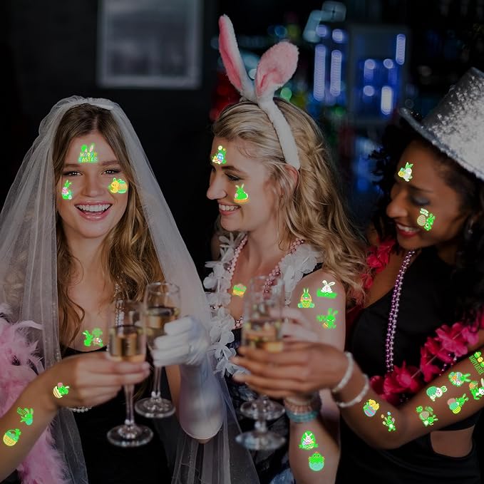 150 PCS Luminous Easter Tattoos, 25 Styles Glow Easter Stickers for Easter Basket Stuffers, Waterproof Easter Temporary Tattoos with Bunny Egg Chick for Easter Basket Filler Party Favors