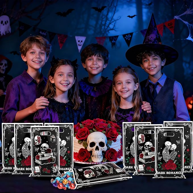 G1ngtar 50Pcs Dark Romance Book Lover Party Favor Bags - Skull Rose Black Gothic Aesthetic Goodie Candy Treat Gifts Waterproof Plastic Bags for Kids Birthday Party Decoration Supplies