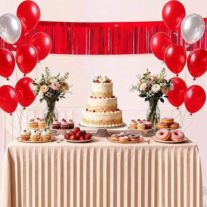 4 Packs Foil Fringe Garland Tinsel Streamers Shiny Wall Hanging Birthday Banner Backdrop for Graduation Wedding Anniversary Celebration Happy Birthday Party Decorations Red