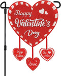 Valentine Garden Flag Banner Outdoor Decorations for Outside Double-Sided Printed, Pink Red White Heart Valentine's Day Yard Flags House Yard Spring Seasonal Decoration 16 x 39.5 Inch Striped Plaid