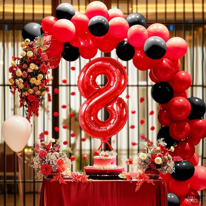 KatchOn, Giant, Red 8 Balloon Number - 40 Inch | Number 8 Balloon, 8th Birthday Decoration Boy | 8 Year Old Balloon, 8 Year Old Birthday Decorations | Number Balloons for Anniversary Decorations