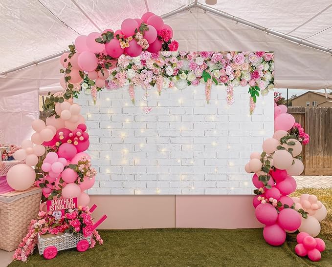 Flower Wall Backdrop Glitter White Brick Wall Mother's Day Flowers Photography Background Mother's Day Wedding Bridal Baby Shower Birthday Party Spring Theme Decor Photo Booth Props (8x6FT)