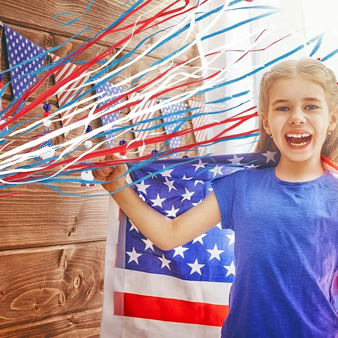 4th of July Streamers Popper, Hand Throw Streamers, No Mess Confetti Magic Paper Cracker for Independence Day Celebration, Patriotic Theme Party, Birthday Wedding Graduation Party (10Pack)