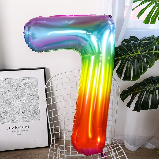 Number Balloon | Number 7 Balloon for 7th Rainbow Birthday Decorations | Giant Multicolor Mylar 7 Balloon Number - 40 Inch | Big Foil Colorful 7 Birthday Balloon for Anniversary Party Supplies Favors