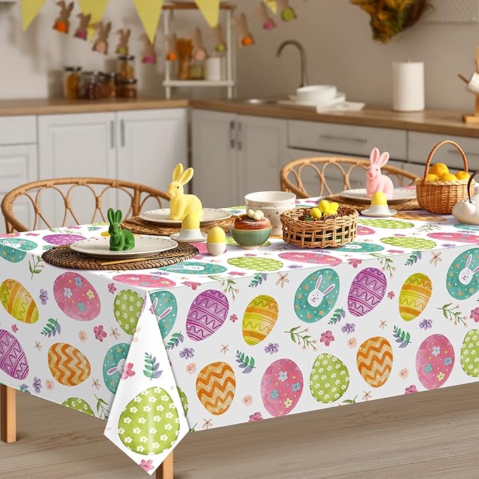 Ragnhild 3 Pack Easter Tablecloth Party Decorations, Easter Eggs Bunny Plastic Tablecloth Table Decor, Watercolor Spring Disposable Rectangle Table Cover for Home, Kitchen, Dining Room, 54 x 108 Inch