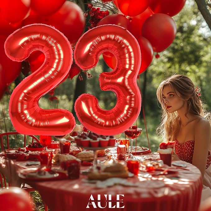 AULE 40 Inch Big Red Foil 23 Number Balloons for Women Large 23rd Happy Birthday Decorations Giant Huge Helium Mylar 32 Anniversary Party Decor