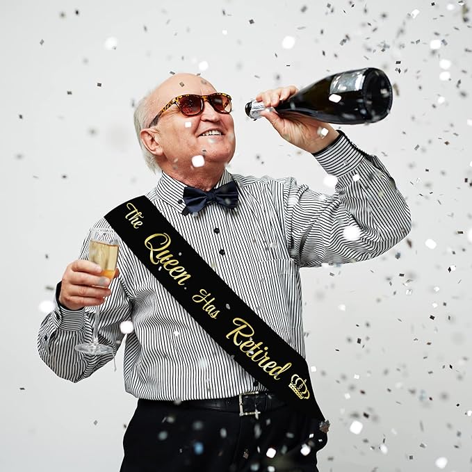The Queen Has Retired Sash – Gold Foil Retirement Sash for Women. Great for Retirement Party and Events