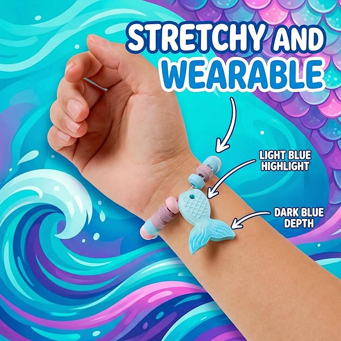 50 Mermaid Candy Bracelets with Two-Tone Mermaid Tail Charms, Great for Little Mermaid Party Favors and Goodie Bags, Ocean & Ariel-Themed Party Treats, Bulk Pack by 4YoreElves