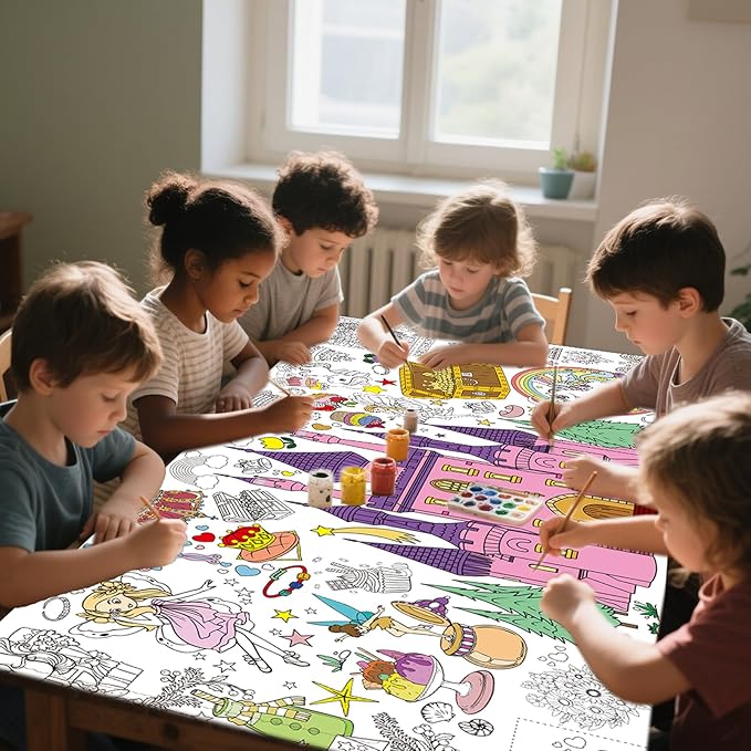 Princess Party Giant Coloring Poster,30x72 Inch Drawing Paper oloring Table Cloth,DIY Princess Activity Tablecloth Magical Castle for Kids Birthday Themed Wall Home Classroom Party Suppiles