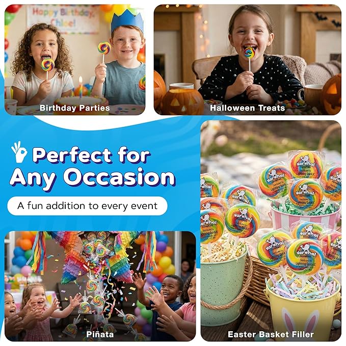 Rainbow Round Lollipops Swirl 18 PCS - Bulk Swirl Lollipops Candy Suckers Treats - Swirly Lolipops Candies for Birthdays Party Favors and Goodie Bags - Easter Basket Stuffers for Kids