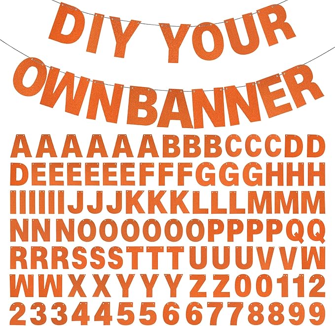 DIY Banner Kit with Letters Glitter Banner Letters Customizable Birthday Banners Graduation Banner Custom Party Hanging Banner for Graduation Wedding Party Baby Shower Decoration(Orange)