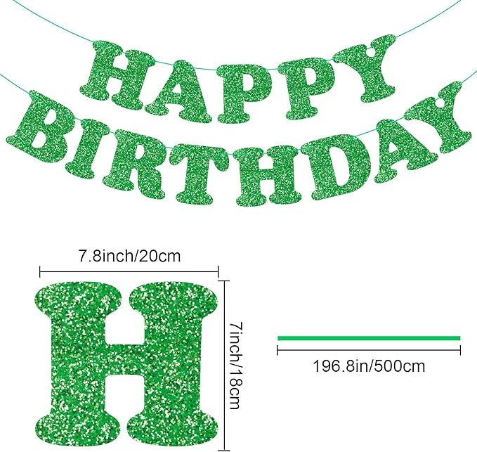 Glitter Green Happy Birthday Banner Birthday Party Decorations Sign Garland Bunting Banner for Wall Decor Party Background for Kids Boys Girls Adults