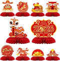 10 Pcs Chinese New Year Honeycomb Centerpieces Decoration 2026 Year of The Horse Ornaments Signs Red and Gold Table Toppers Table Centerpieces Lunar New Year Party Supplies