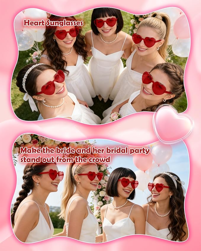 30 Pairs Red Heart Sunglasses for Women Bulk Transparent Red Heart Shaped Sunglasses Bachelorette Party Glasses Fun Glasses for Party Favor to Add A Splash of Fun And Style (30)