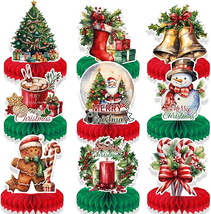 Christmas Table Decorations Christmas Honeycomb Table Centerpieces for Christmas Party Decorations, 9 Pcs
