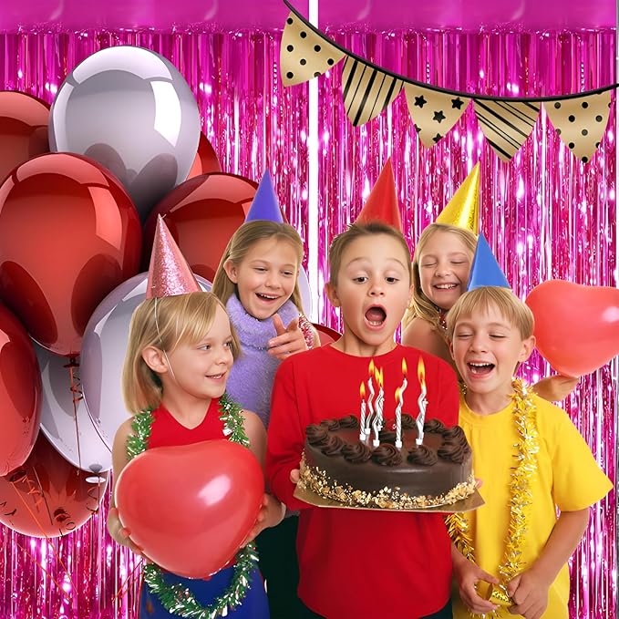 Valentines Day 2 Pack 3.3 * 8.3 ft Foil Curtain Metallic Tinsel Fringe Curtains Photo Booth Props Backdrop for Birthday Wedding Engagement Baby Shower Christmas Holiday Celebration Partyl,Hot Pink