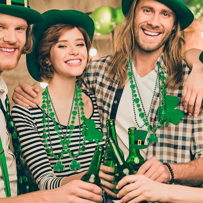 HOOSUN 15 Pack St Patricks Day Beads Necklaces Bulk,St Patricks Day Decorations Accessories for Party Favors,St Patrick's Day Necklaces Party Supplies,Saint Patricks Day Green Beads Shamrock Necklace