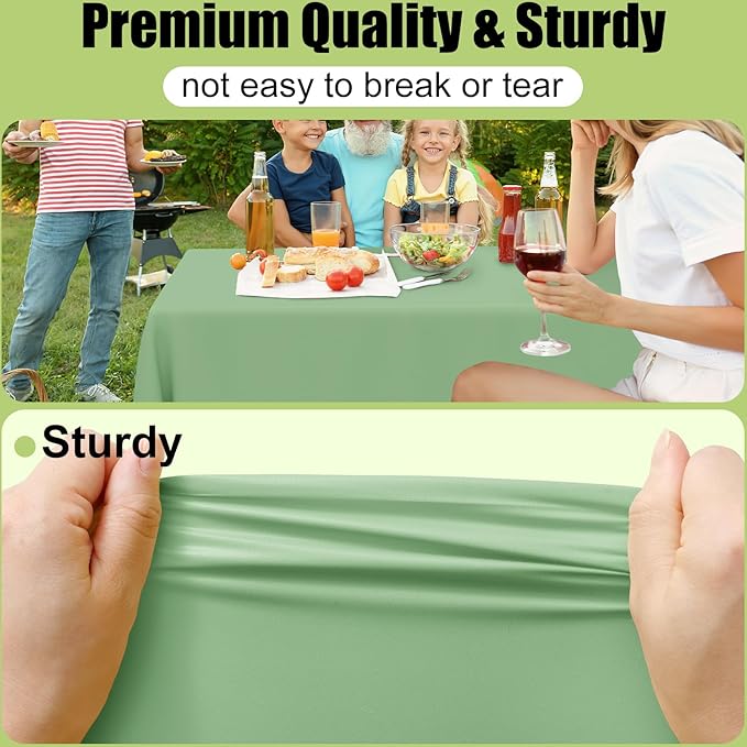 Smiry Disposable Table Cloth - 6 Pack, 54 x 156 Inch Waterproof Rectangle Tablecloths for Parties, Decorative Plastic Table Cover, Leakproof & Sturdy, Sage Green