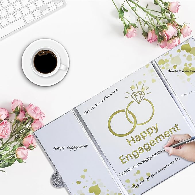 Engagement Party Decorations, Happy Engagement Guest Book Alternative, Large Engagement Card Engagement Gifts for Couple, Engagement Signature Book Engagement Decorations Party Supplies (White)