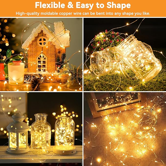Solar String Lights Outdoor Waterproof 33ft 100LED 8 Modes Twinkle Lights Solar Fairy Lights for Patio, Garden Yard Party Wedding Tree Christmas Halloween Decoration, Warm White