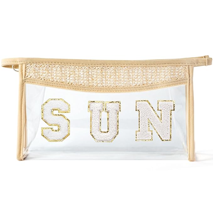 Boho Patch Sun Cosmetic Bag Summer Sunscreen Clear Toiletry Makeup Bag Portable Waterproof Makeup Pouch Travel Summer Beach Pouch Daily Use Zipper Purse for Women Girls Mama Birthday Gifts