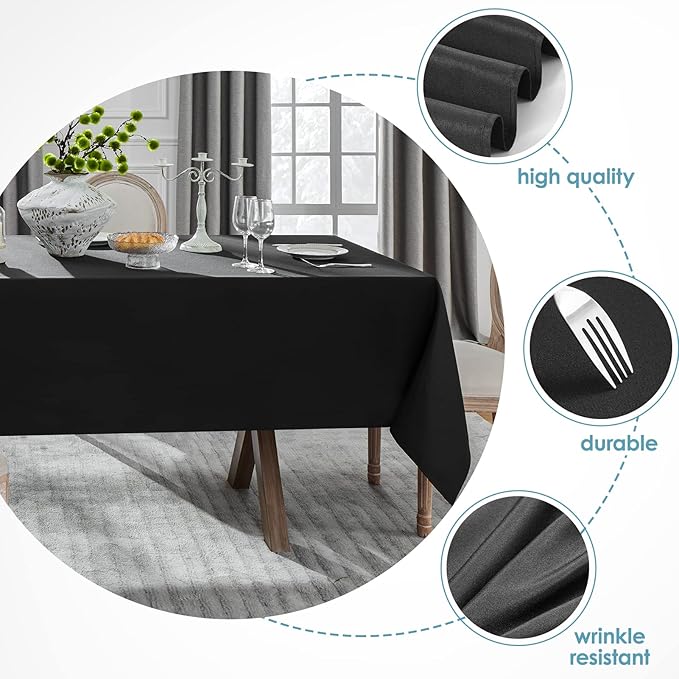 VidaFete Tablecloth 60 * 120inch 6pack Rectangle Table Cloth Polyester, Stain Wrinkle Resistant Dining Table Cover for Kitchen Dinning Party Wedding Rectangular Tabletop Buffet Decoration(Black)