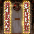 Mixweer 2 Pcs Lighted Christmas Hanging Banner Porch Sign Outdoor Decorations Merry Christmas Believe Yard Sign Red Green Buffalo Plaid Snowflake Porch Banner Xmas Holiday Door Garden Signs