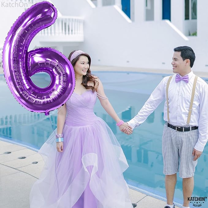 KatchOn, Giant Purple Number 6 Balloon - 40 Inch | 6th Birthday Balloon for 6th Birthday Decorations | 6 Balloons for Birthday | 6 Year Old Decorations | Decoration Supplies Anniversary