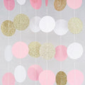 Chloe Elizabeth Circle Dots Paper Party Garland Streamer Backdrop (4-Pack, 10 Feet Per Garland, 40 Feet Total) - Pink, White, Gold Glitter