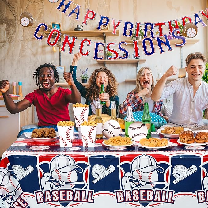 3 Pack Plastic Baseball Tablecloth, 54 x 108 Inch Disposable PE Baseball Party Tablecloth Waterproof Rectangle Baseball Theme Party Table Cover for Baseball Party Decorations