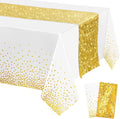 Irenare Tablecloth and Sequin Table Runner Set Polka Dots Confetti Table Cover Dining Plastic Tablecloths Glitter Decorations for Birthday Wedding Anniversary Party Supplies(White, Gold,2 Pcs)