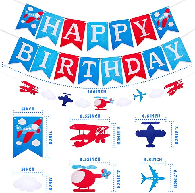 56 Pcs Airplane Birthday Party Decoration Inflatable Airplane Blue & Red Balloons Banners Air Adventure Themed Birthday Party Cloud Aircraft Decor