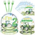 Rakuto Tractor 2nd Birthday Decorations Supplies, 96PCS Tractor Party Plates Napkins and Forks Set, Disposable Farm Two Years Old Birthday Tableware for Boys Serves 24