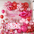 Pink and Red Valentines Balloons Garland Arch Kit, Valentine Red Heart Balloons Lips Balloon for Women Girls Galentines Day Anniversary Birthday Bridal Shower Romantic Valentine Day Decorations