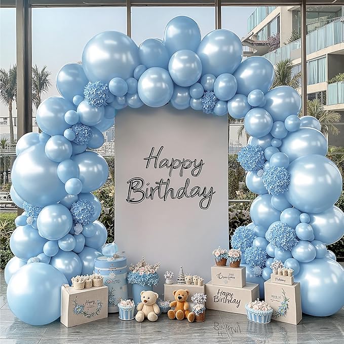 Pearl Blue Balloons Arch Kit - Double Stuffed Pastel Blue Balloons Graland Different Size 18/12/10/5inch Sky Light Blue Balloon for Bridal Shower Wedding Birthday Party Decorations