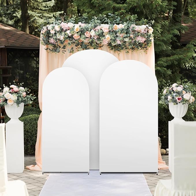 3-Piece Arch Backdrop Cover, Stretchy Spandex Wedding Arch Covers 6FT, 6.6FT, 7.2FT for Round Chiara Arch Stand, White Arch Cover for Photo Background Birthday Party Banquet Ceremony Decor