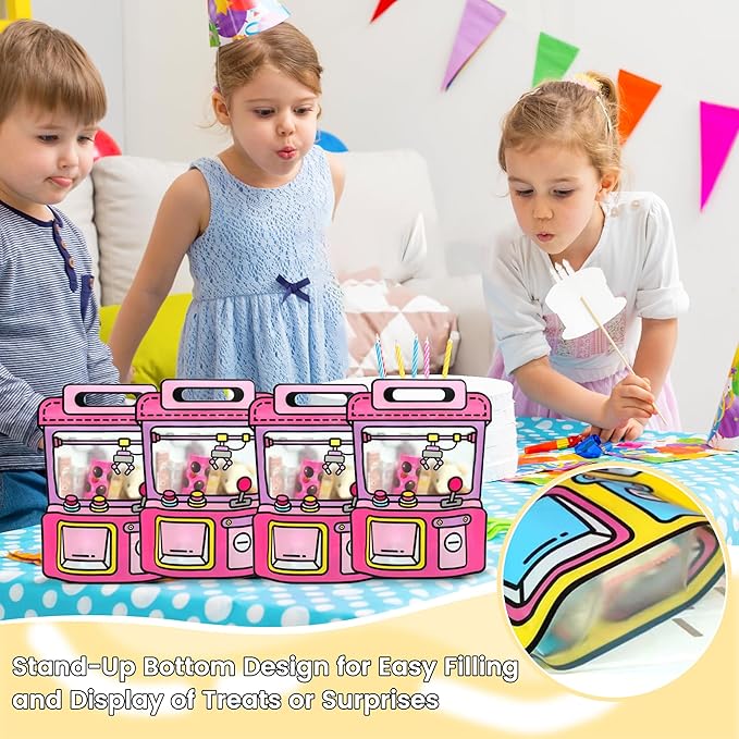 Muitcdo 30 PCS Large Gift Goodie Bags with Handle and Stand-up Bottom, Party Favor Bags for Girl, Students Back to School Treat Bag, Cute Snack Candy Box for Birthday, Classroom (Pink)