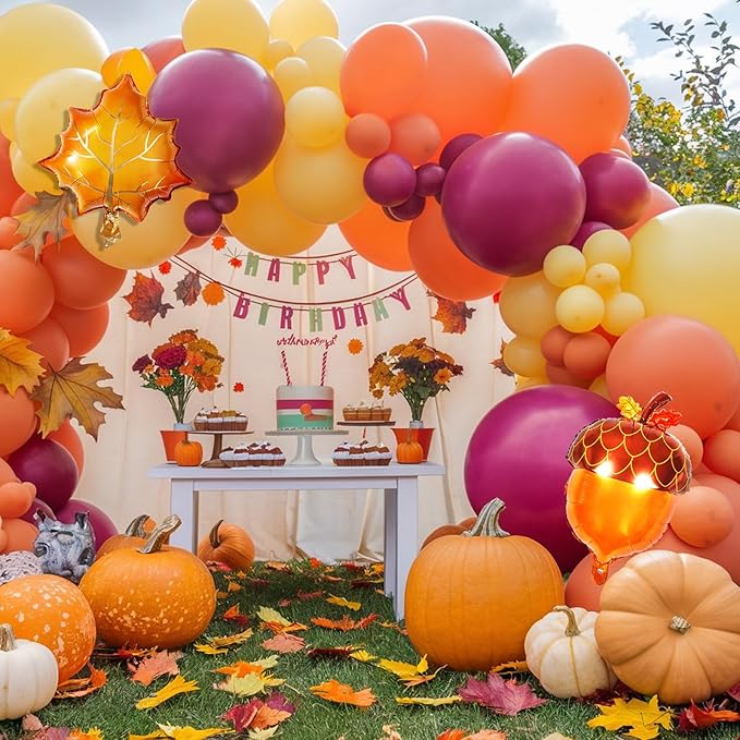 Fall Balloon Arch Kit - Burnt Orange, Burgundy, Yellow Maple Leaves Pine Cone Balloons for Autumn Decorations, Baby Shower, Thanksgiving Festival