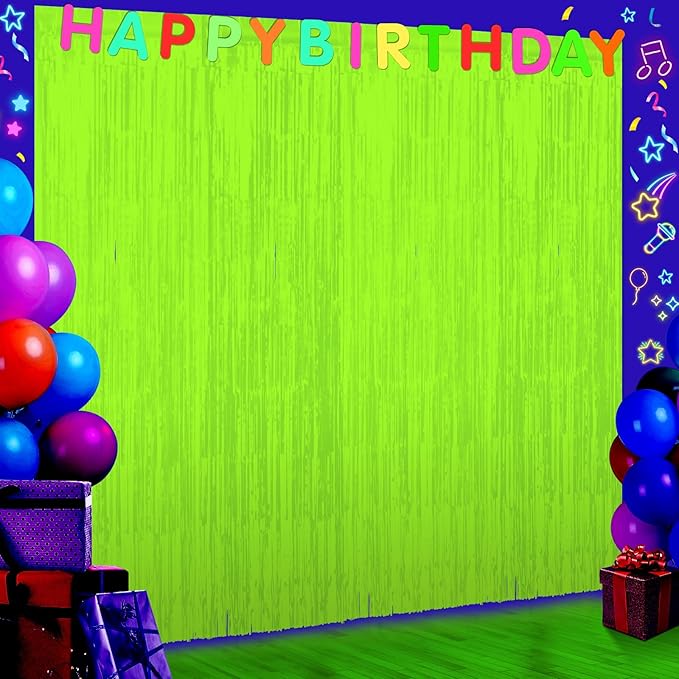6 Pack 3.3Ft x 6.6Ft Yellow Glow in The Dark Foil Fringe Curtain Backdrop Party Supplies, Fluorescent Macaron Metallic Tinsel Foil Streamers Curtain Photo Booth for Neon Birthday Party Decorations