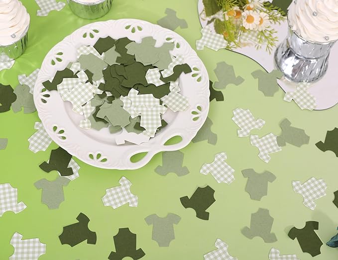 Green Bodysuit Confetti - Green Gingham Baby Shower Confetti,Baby Shower Decoration,Boy/Girl Onsie Decor (green-2)