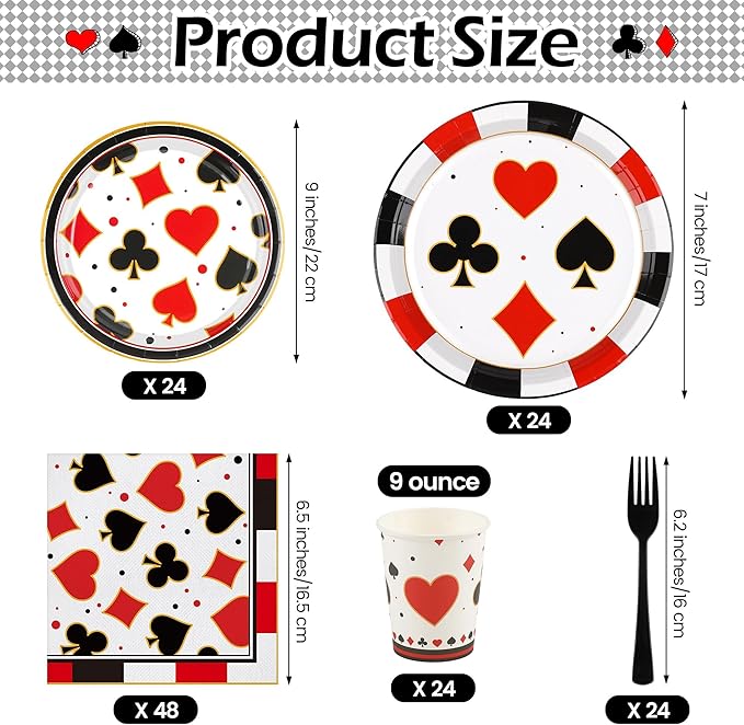 Kochorie 144 Pieces Casino Party Supplies Set, Las Vegas Tableware Sets Including Disposable Plates Napkins Cups Forks Serves 24 for Birthday Poker Events Casino Theme Party Decorations