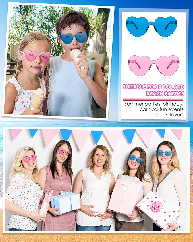 Frienda 8 Pairs Heart Shaped Sunglasses for Women Rimless Heart Glasses Candy Color Sunglasses for Party Favor