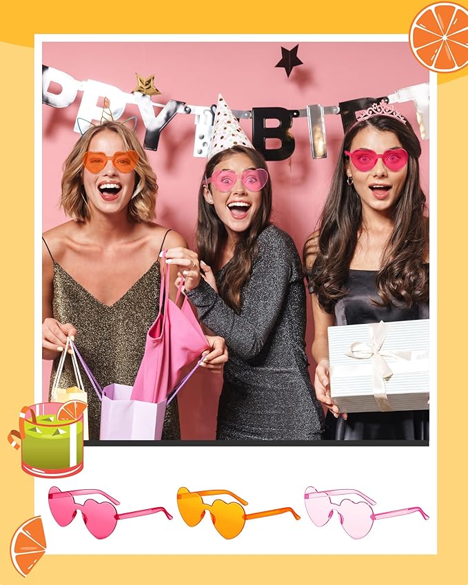 Photect 12 Pair Heart Shaped Sunglasses Neon Color Transparent Heart Glasses for Women Party Favor
