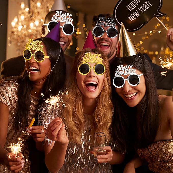 Kanayu 3 Pcs 2026 New Years Party Supplies Glasses New Years Eve Glasses Props for Women Men, Gold, Silver, Black(Fuuny Style)