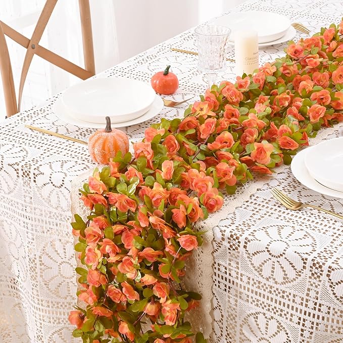 BLEUM CADE 12Pcs 98.4Ft Flowers Garland Artificial Rose Vines for Bedroom, Cute Fake Hanging Flower Vines Floral Garland Decorations for Wedding Party Wall Room Decor Aesthetic