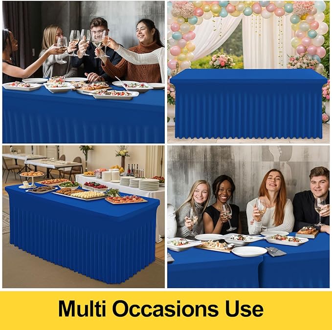 Smiry Spandex Tablecloth, Elastic Fitted Stretch Tablecloth for 6FT Rectangle Tables, Waterproof Washable Table Cover Skirt for Outdoor, Wedding, Banquet & Parties (Blue, 72Lx30Wx30H Inch)