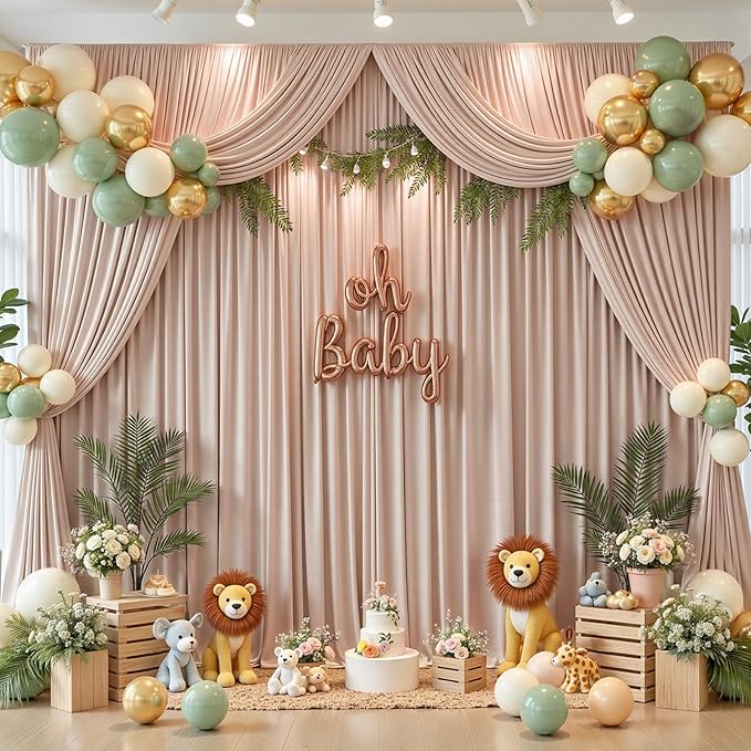 16x10FT Nude Backdrop Curtains for Wedding Parties, Wrinkle Free Polyester Photography Backdrop Drapes for Wedding Baby Shower Birthday Parties Stage Background Stand Decorations 4x10ft,4 Panels