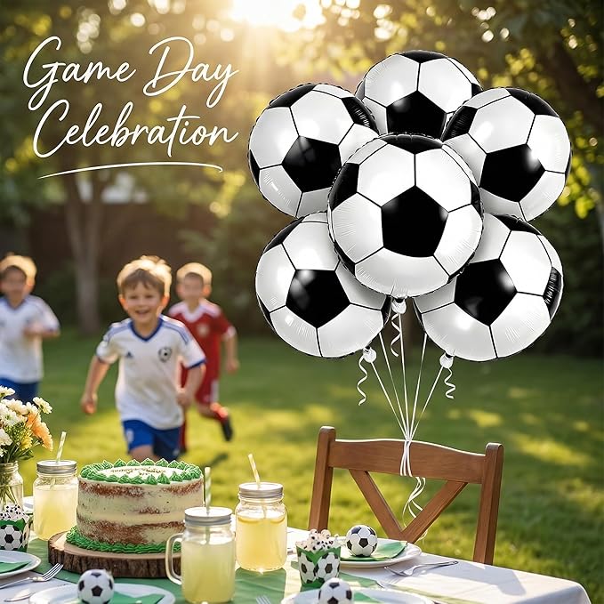 Soccer Party Decorations - 18 Inch Soccer Balloons for Soccer Sports Theme Birthday Party Favors Suppiles | 6 Pcs Foil Mylar Helium Balloons for Soccer Game Day Decorations