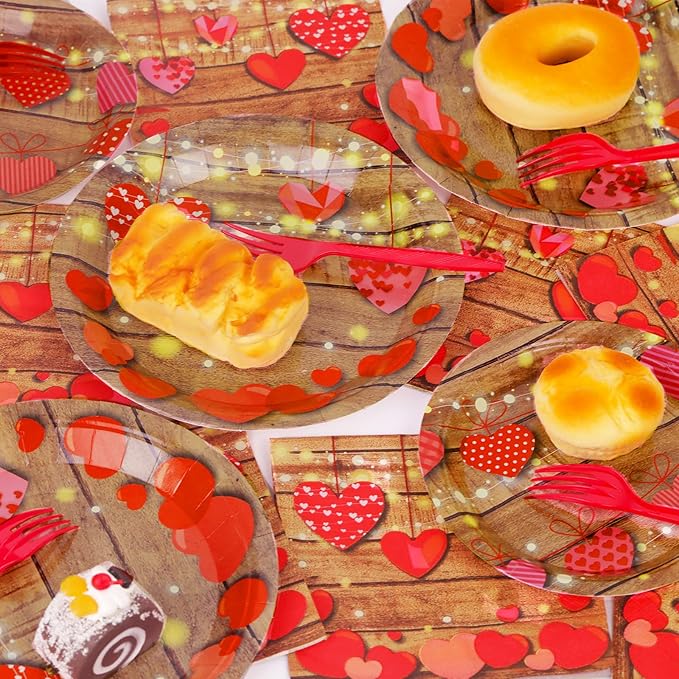 chiazllta 96 Pcs Valentine's Day Party Paper Plate and Napkins Valentine Party Heart Disposable Tableware Paper Dinnerware Valentines Party Decorations for Party Favors 24 Guests