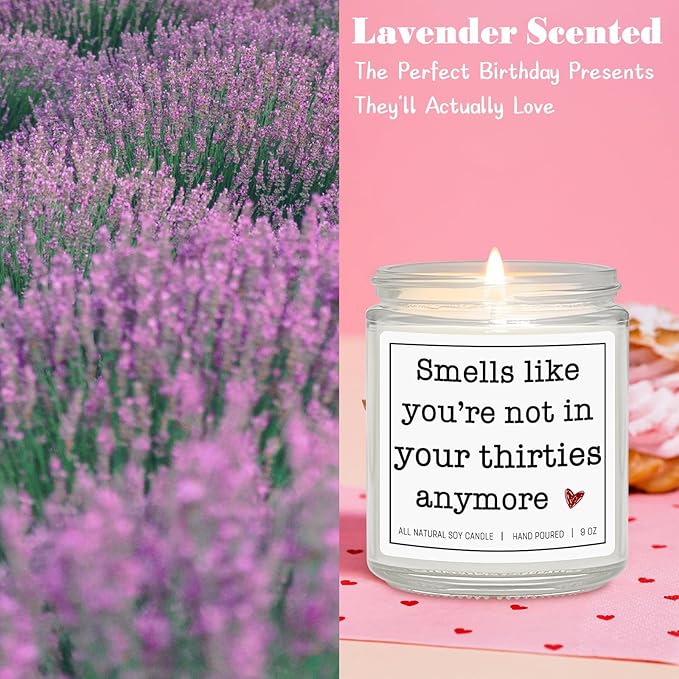 40th Birthday Gifts for Women Men, 40th Birthday Decorations Gifts for Women Men, 40 Year Old Birthdays, Lavender Scented Candle, 7oz